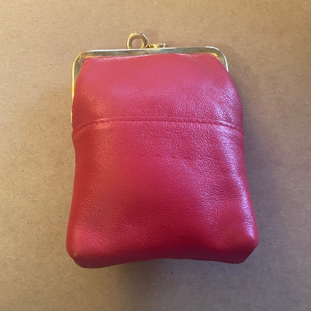 Source Unknown Red Leather Wristlet with Gold Accents